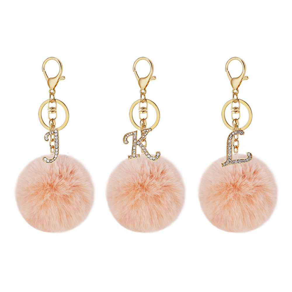Wholesale Zinc Alloy 26 English Alphabet Hair Ball Keychain